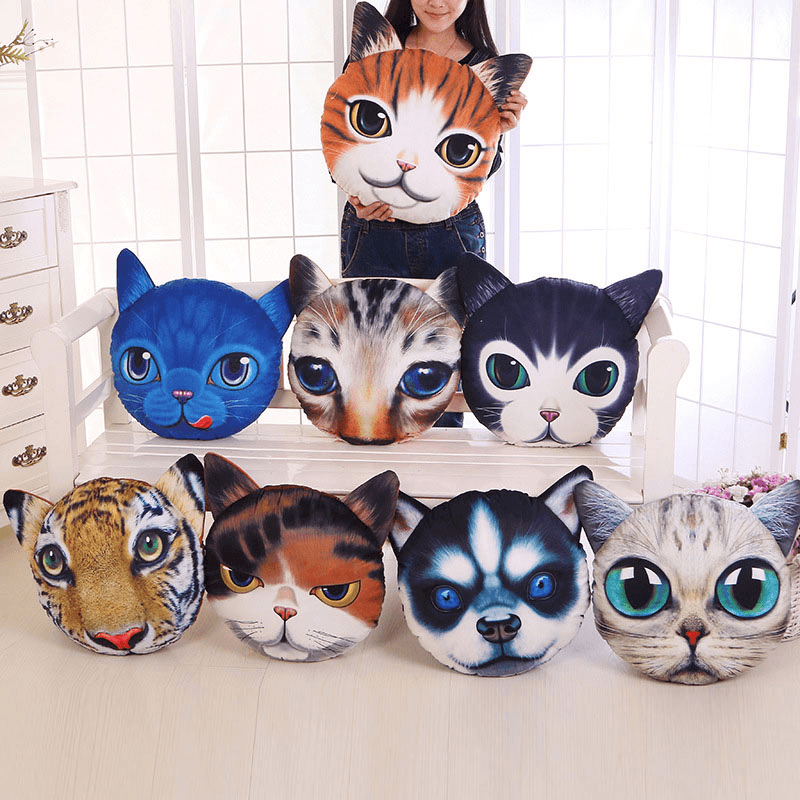 Creative Funny 3D Dog Cat Head Pillow PP Cotton Simulation Animal Cushion Birthay Gift Trick Toys MRSLM