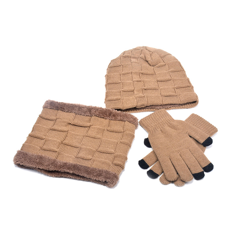 Hat Scarf Gloves Three-Piece Suit plus Velvet Knitted Outdoor Warmth dylinoshop