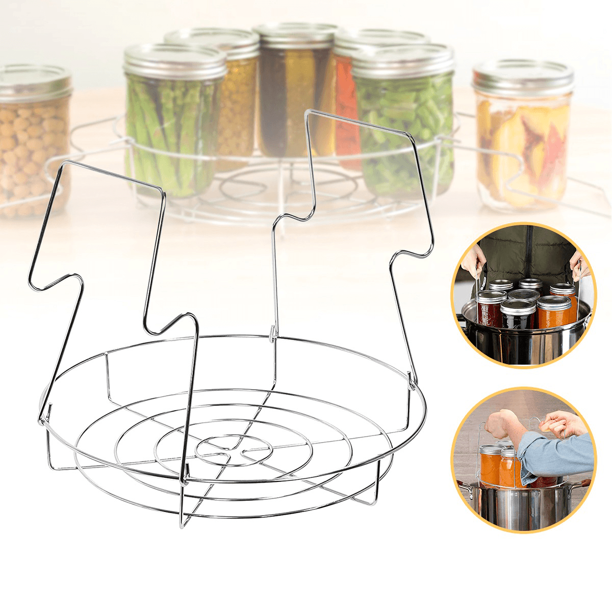 304 Stainless Steel Can Storage Organizer Can Storage Rack round Draining Rack Canning Jar Lifting Tool Kit Canning Jar Tongs MRSLM