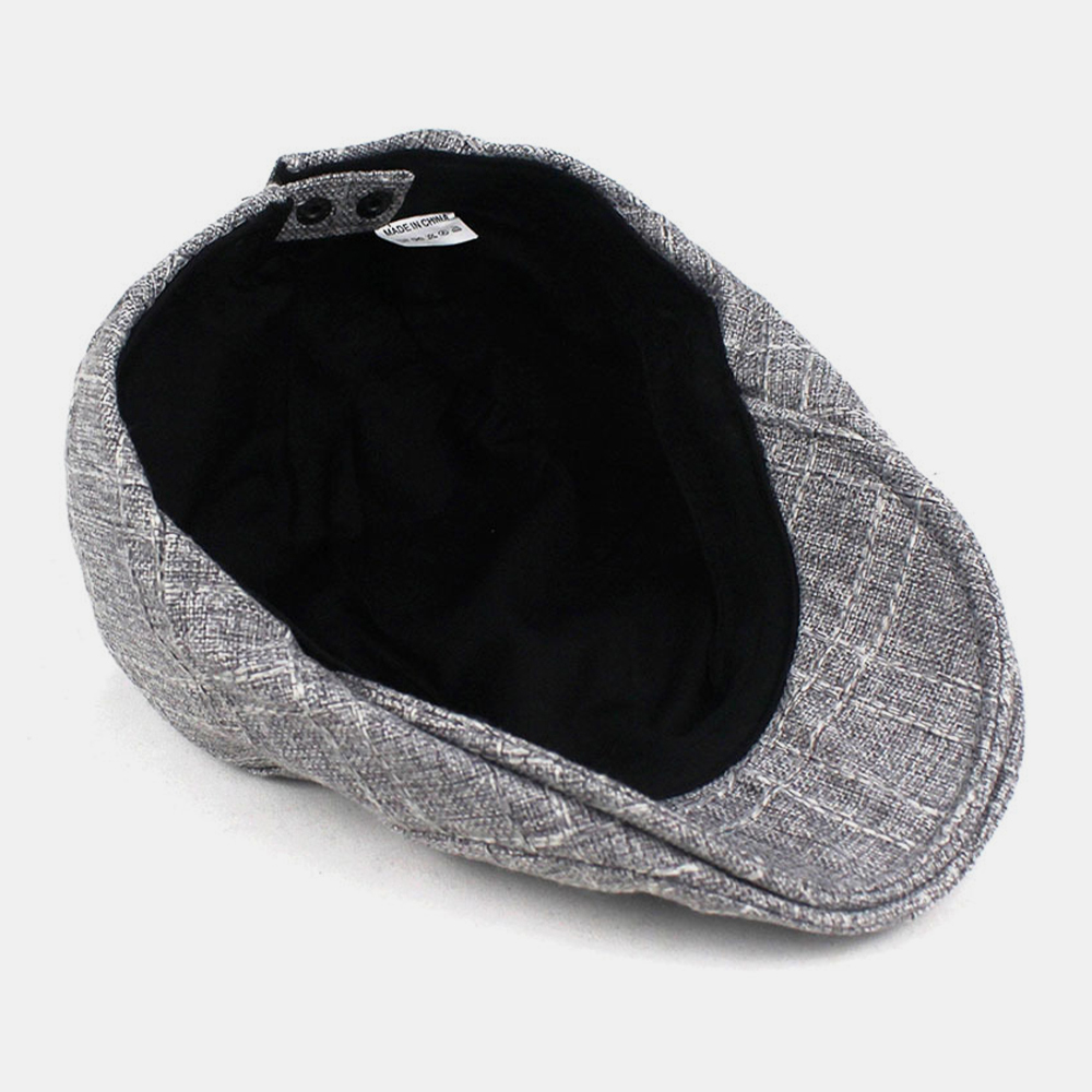 Unisex Cotton-Linen Plaid Pattern Outdoor Sunshade Breathable Beret Cap Flat Hat Forward Hat dylinoshop