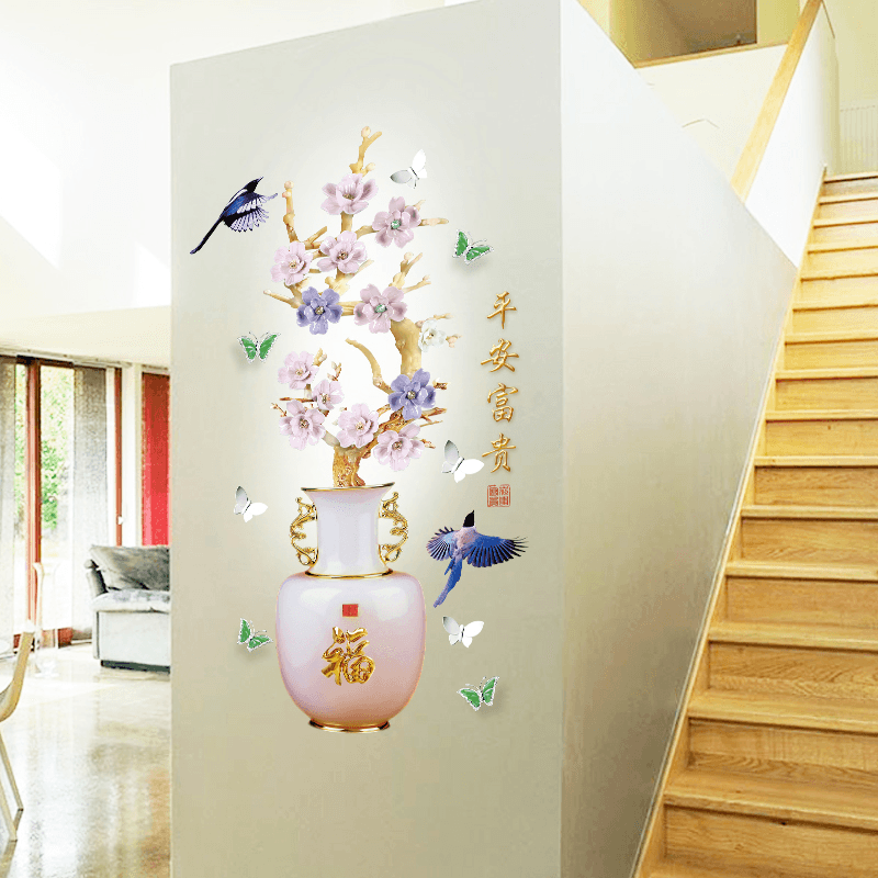 Miico SK9335 Vase Painting Sticker Living Room Bedroom Door Background Decorative Wall Sticker MRSLM