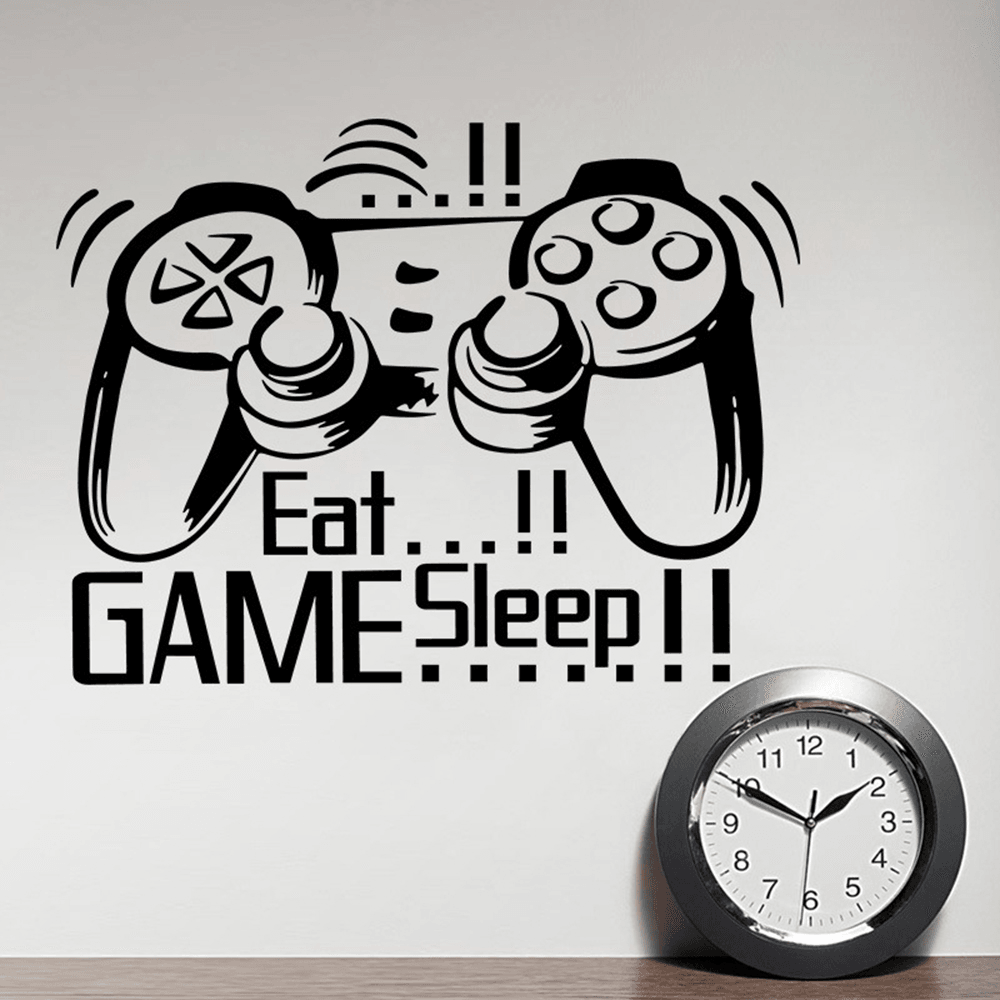 Creative Art Game Handle Wall Stickers "EAT SLEEP GAME" Black Vinyl Removable Printed Game Lovers Bedroom Wall Stickers Hot Play Game Handle Living Room Bedroom Personality Decoration Wall Stickers MRSLM