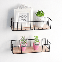 Industrial Metal Wire Wood Wall Kitchen Modern Loft Dorm Storage Rack Shelf Room Decor MRSLM