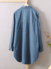 Women Long Sleeve Button down Shirts Casual Loose Denim Blouse dylinoshop