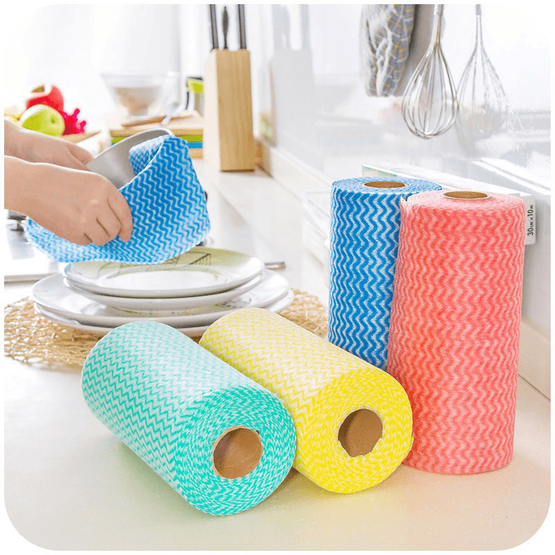 25 Pcs/Roll Non-Woven Kitchen Cleaning Cloths Disposable Multi-Functional Rags Wiping Scouring Pad Furniture Kitchenware Wash Towel Dishcloth MRSLM