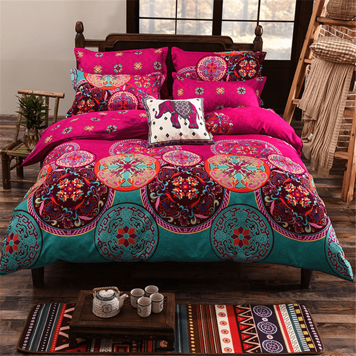 4Pcs Oriental Mandala Polyester Single Double Queen Size Bedding Pillowcases Quilt Duvet Cover Set MRSLM