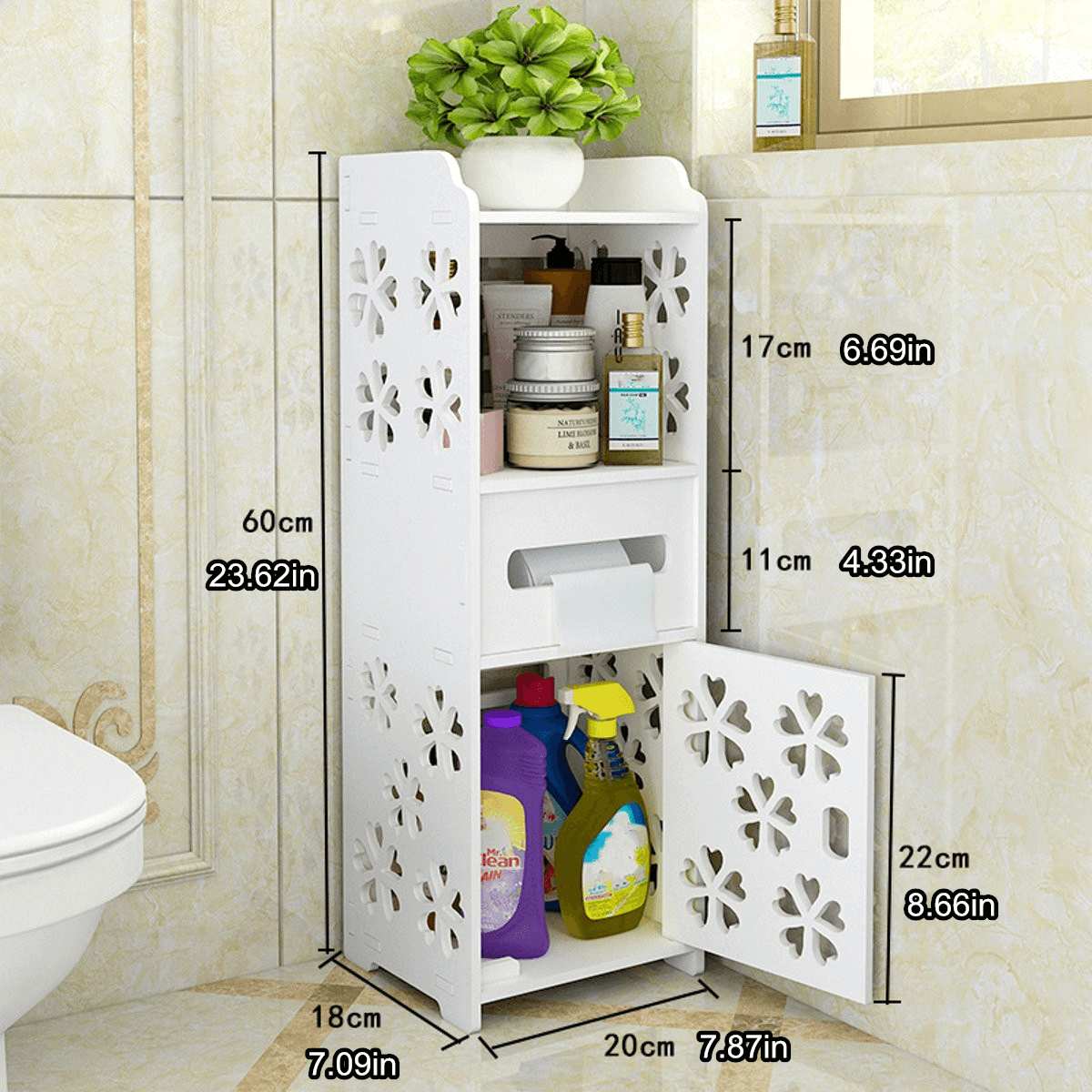 Bathroom Storage Cabinet Floor Standing Washbasin Shower Corner Shelf Waterproof MRSLM