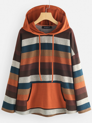 Women Contrast Color Stripe Patchwork Hoodie dylinoshop