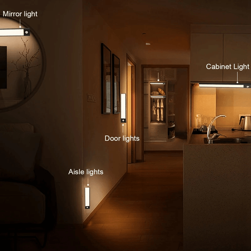 20/40/60CM Body Sensing Small Night Light USB Charging Lamp LED Portable Strip Light for Bedroom Wardrobe Bookcase Stairs dylinoshop