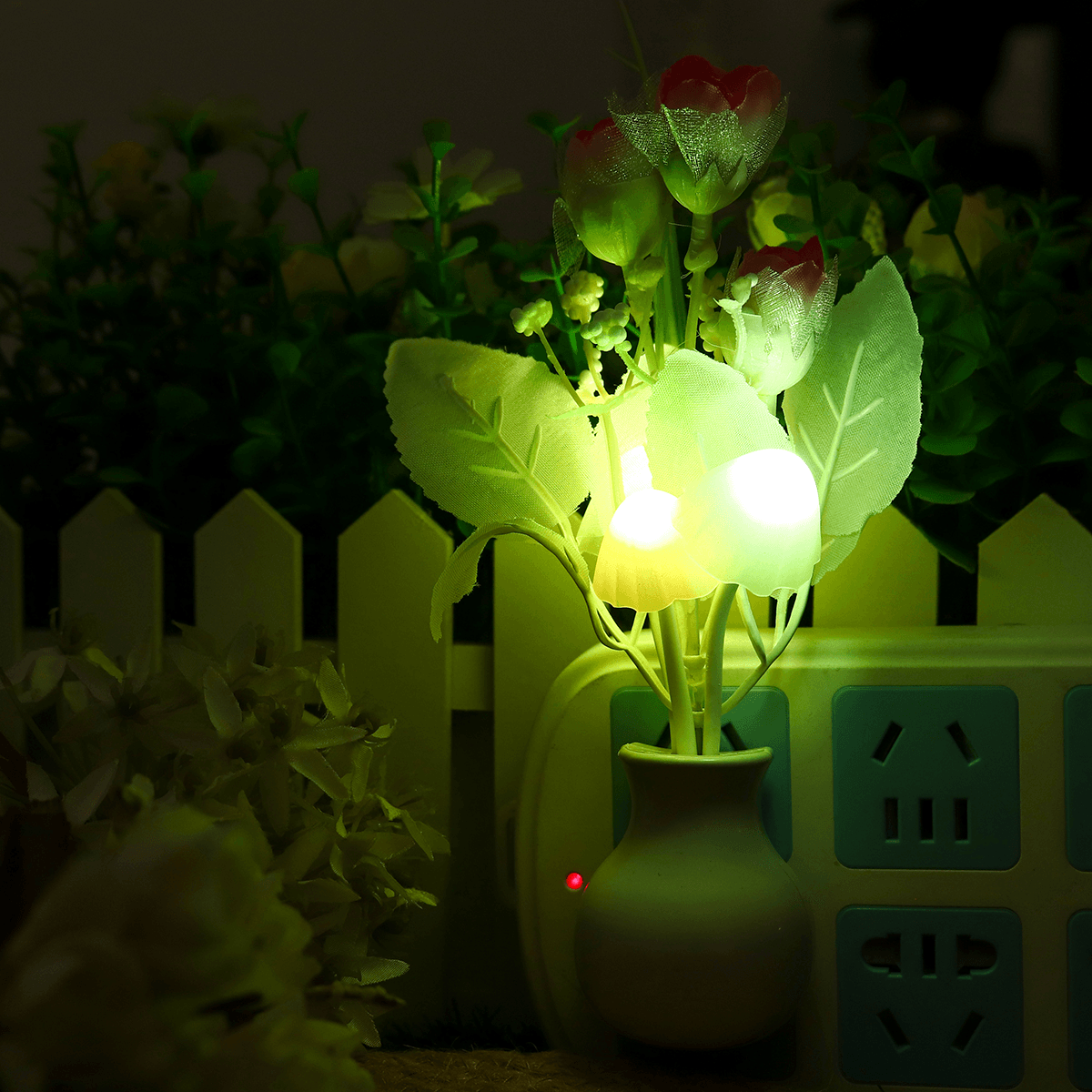 Romantic Flower Mushroom LED Night Light Sensor Baby Bed Lamp Decor US Plug MRSLM