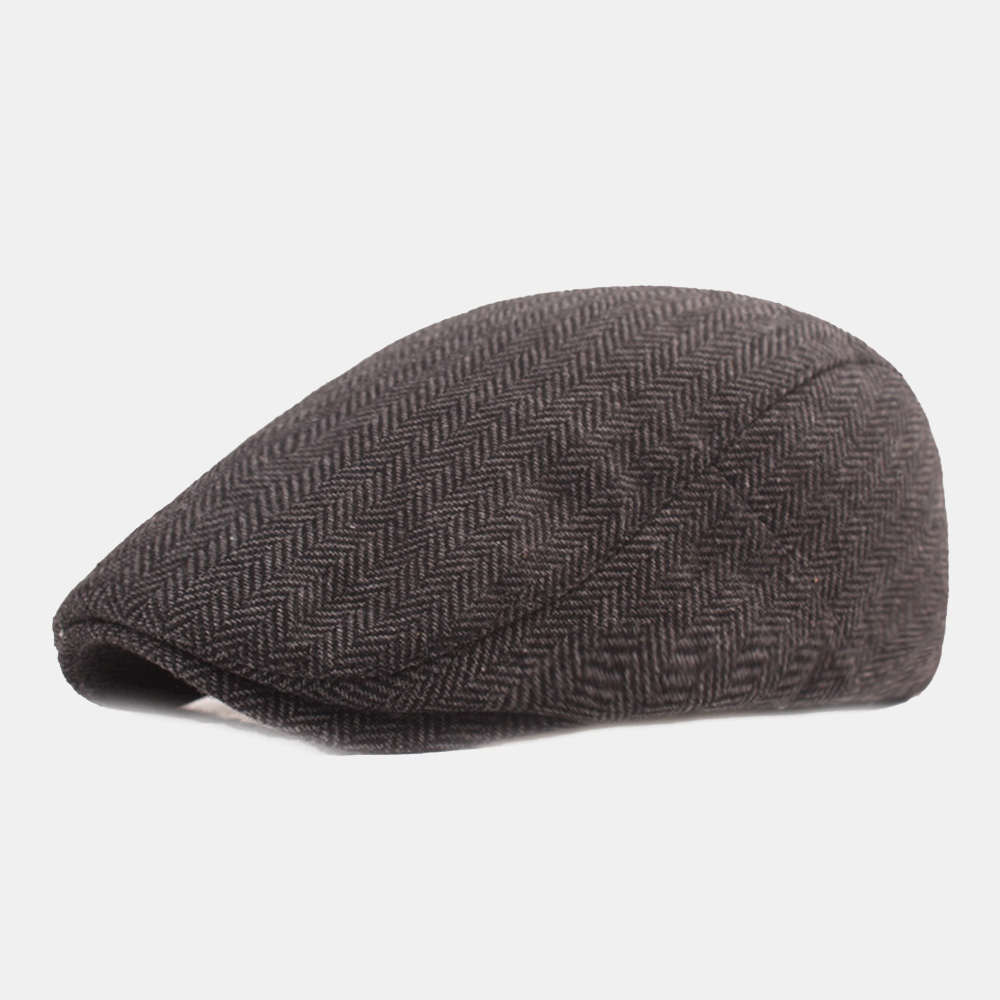 Men Cotton Herringbone Pattern Warmth Driver Hat Casual Adjustable Sunshade Forward Hat Beret Flat Cap dylinoshop