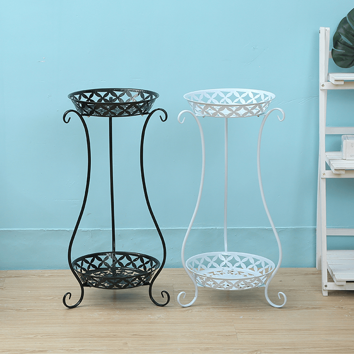 2 Tiers Metal Pot Flower Shelf Plant Stand Rack Display Indoor Outdoor dylinoshop