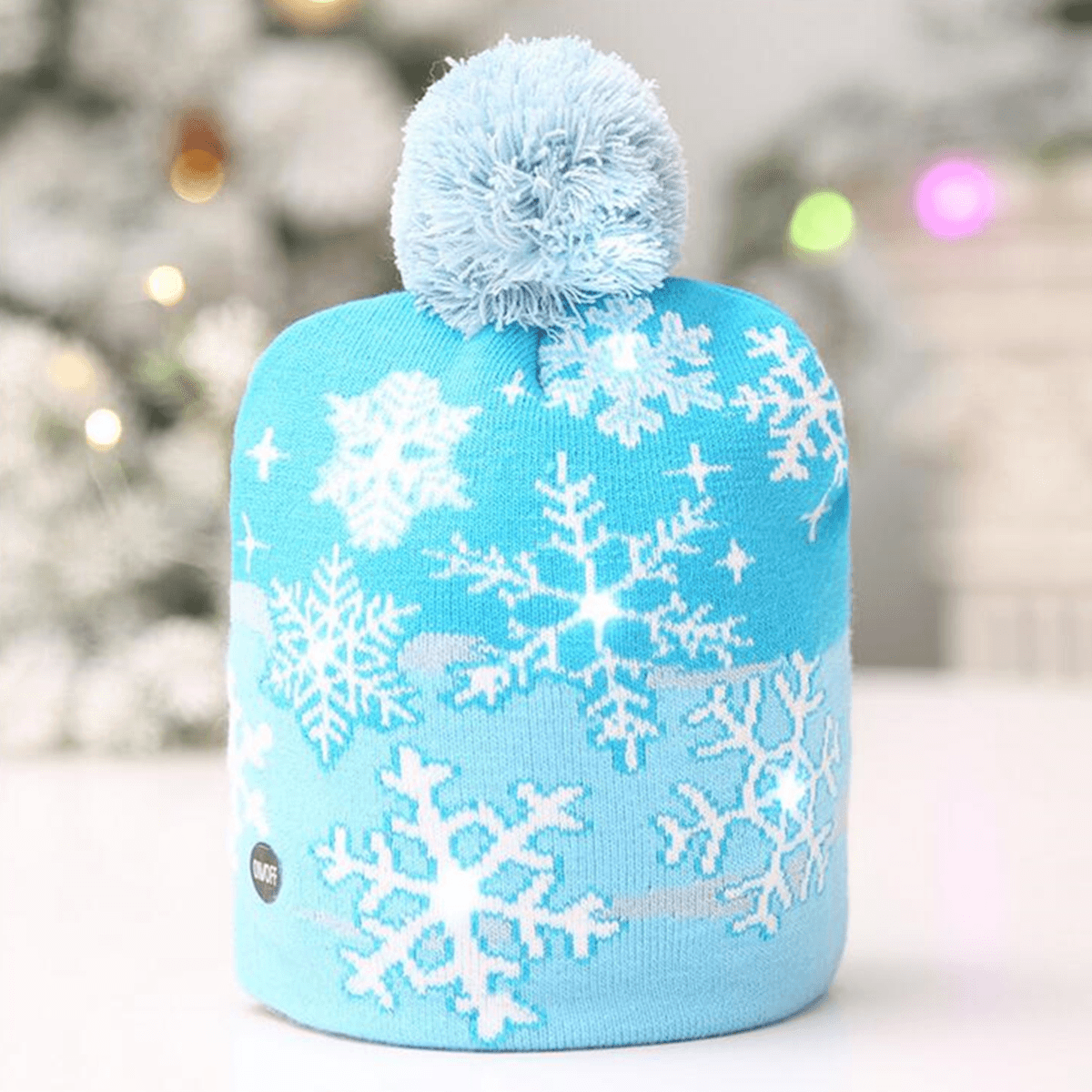 Christmas LED Light Winter Warm Beanie Cap Santa Claus Snowflake Knitted Hat MRSLM