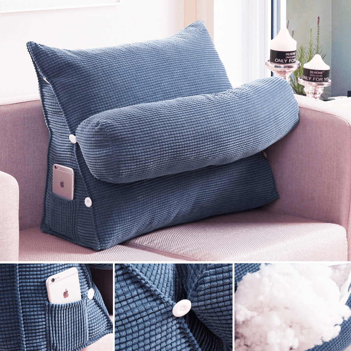 Adjustable Pearl Wool Back Wedge Pillow Reading Bedrest Rest Support Thwartwise Pain Relief Cushion MRSLM