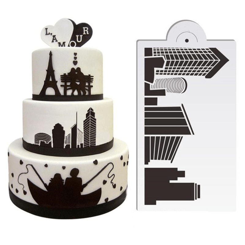 5Pcs/Set Plastic Civic Architecture Stencils Fondant Cake Mold Cookie Baking Mould Decorating Tool MRSLM