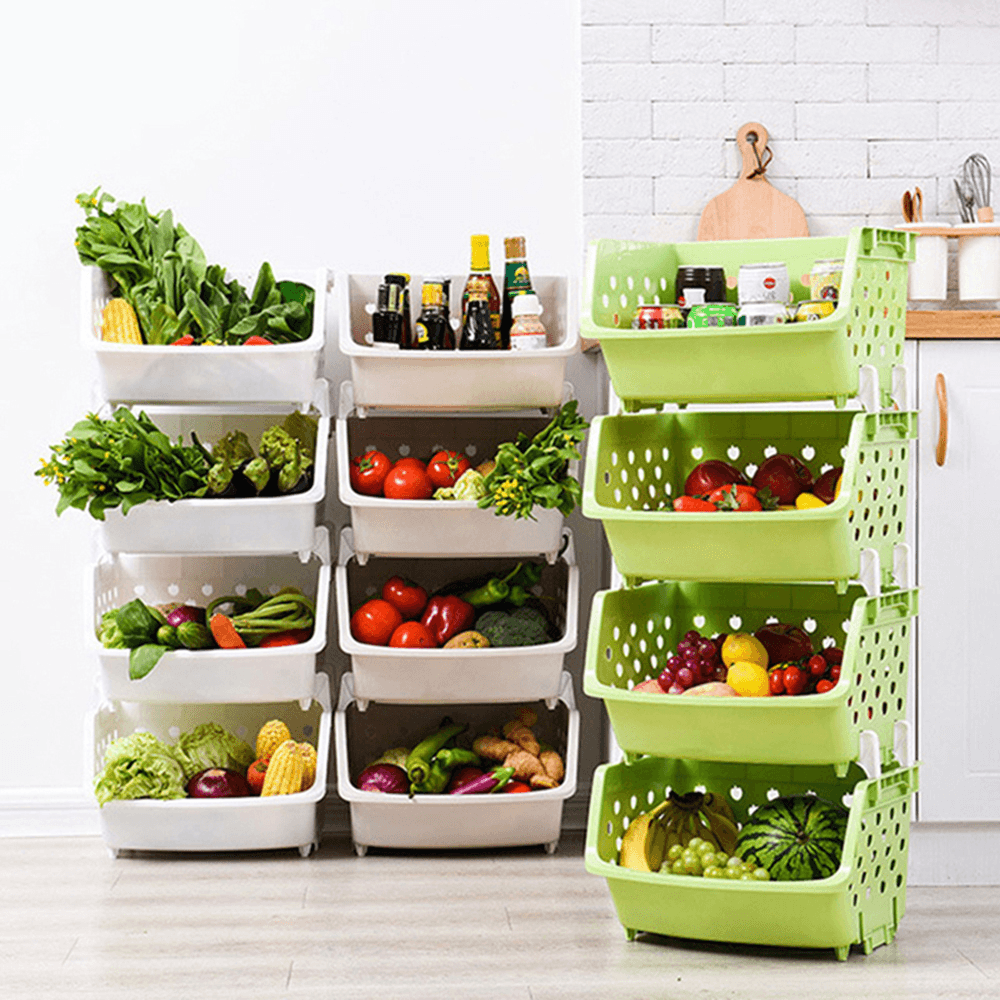 4 Tiers Plastic Stacked Storage Basket Fruit Vegetables Holders Shelf Rack Store for Kitchen Tools MRSLM