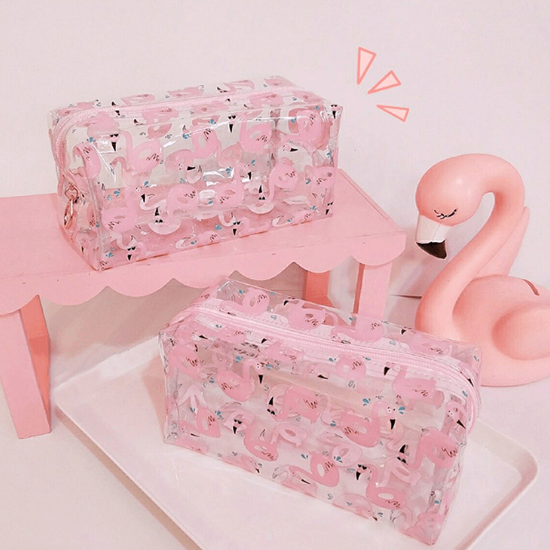 PVC Transparent Flamingo Cosmetic Bag Travel Storage Wash Bag Storage Bag MRSLM