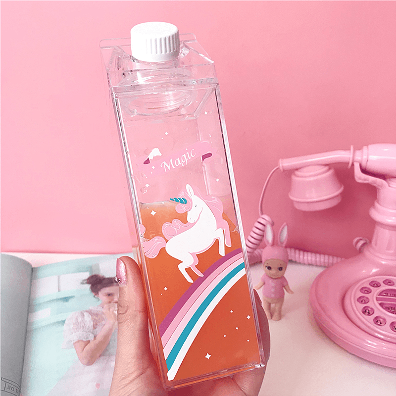 500Ml Fantastic Summer Unicorn Cartoon Milk Drink Box Water Bottle Birthday Kid Clear Plastic Water Bottle Gym Sport Cactus Juice Frui Holder Fitness Picnic MRSLM