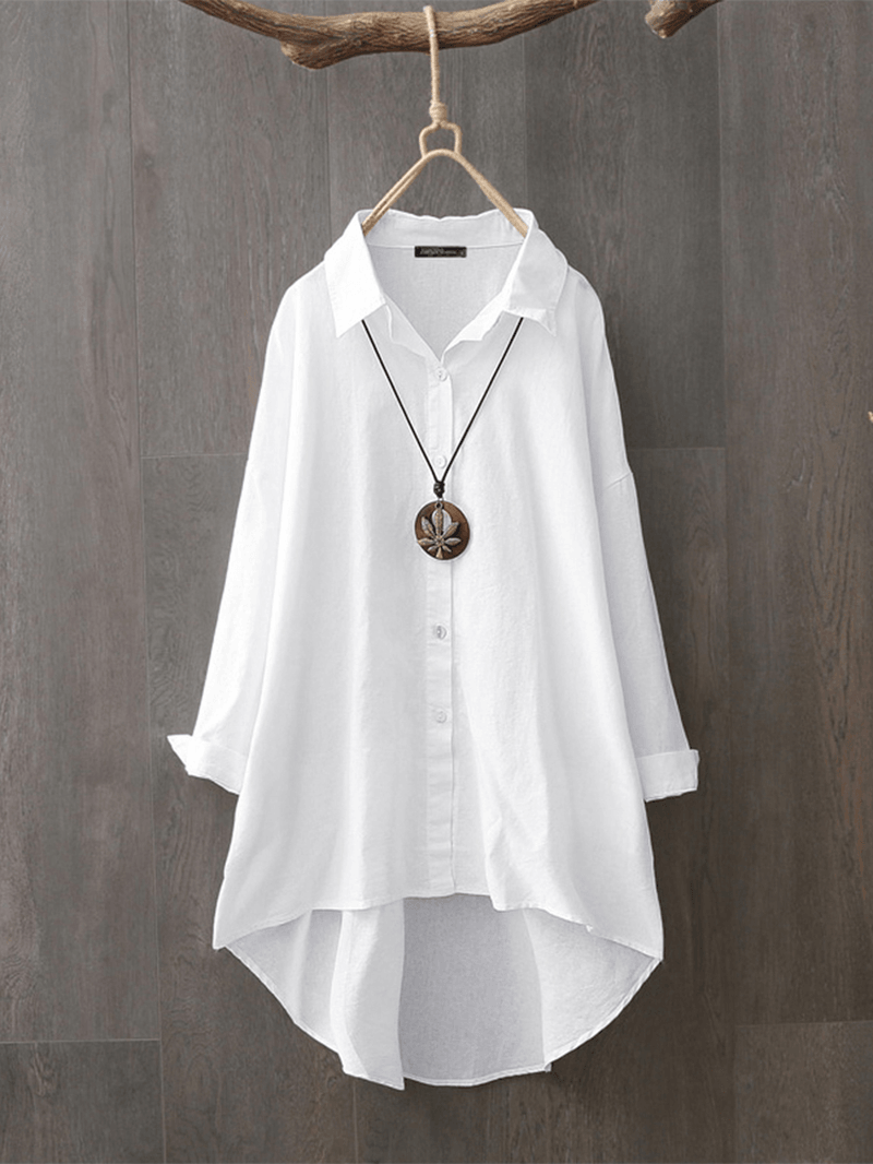 100% Cotton Casual Loose Lapel Solid Shirts for Women dylinoshop