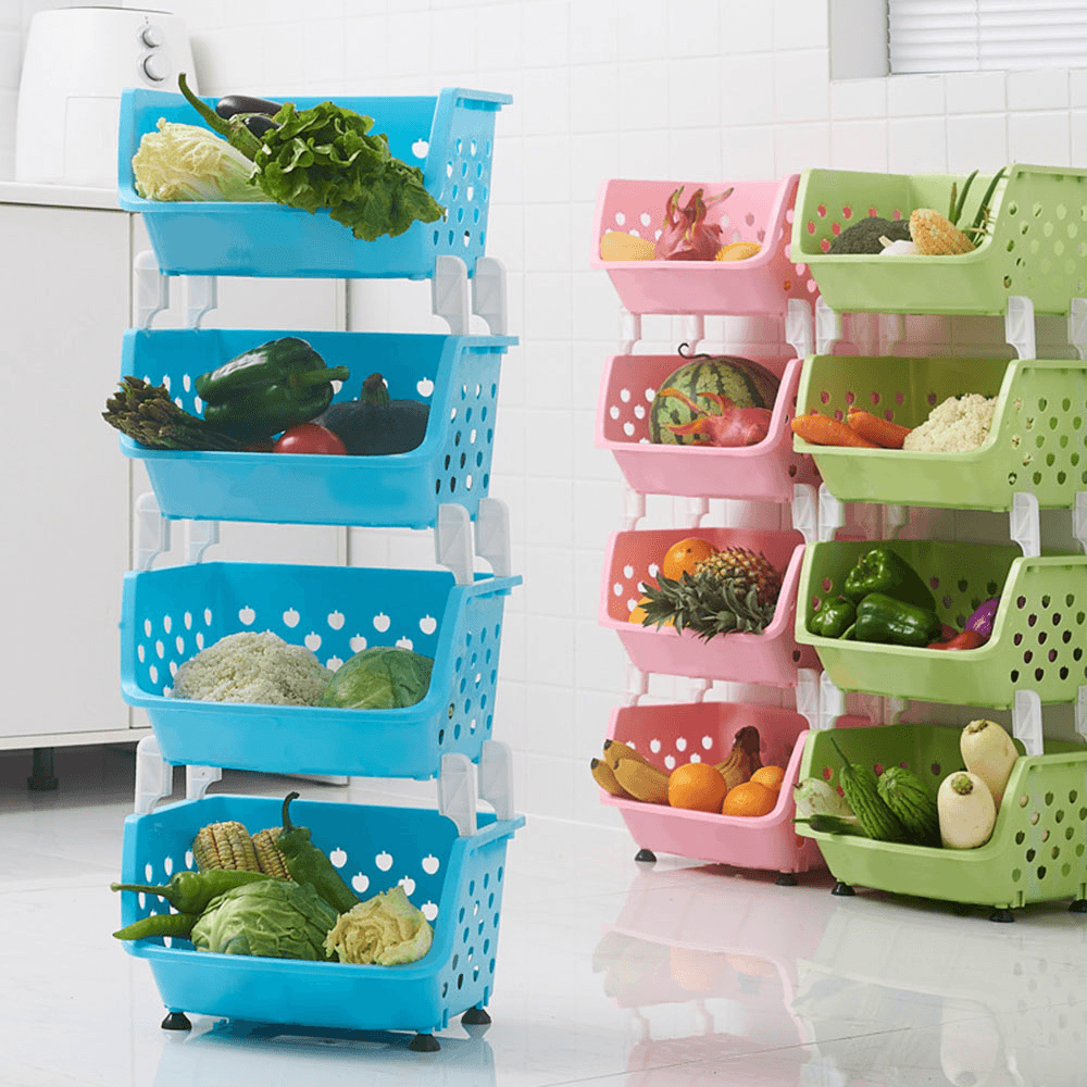 4 Tiers Plastic Stacked Storage Basket Fruit Vegetables Holders Shelf Rack Store for Kitchen Tools MRSLM