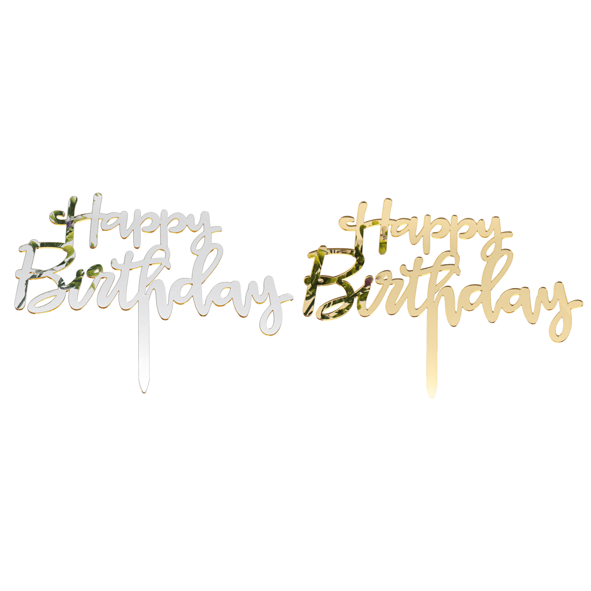 Acrylic Mirror Happy Birthday Gold & Silver Birthday Cake Topper Decorations MRSLM