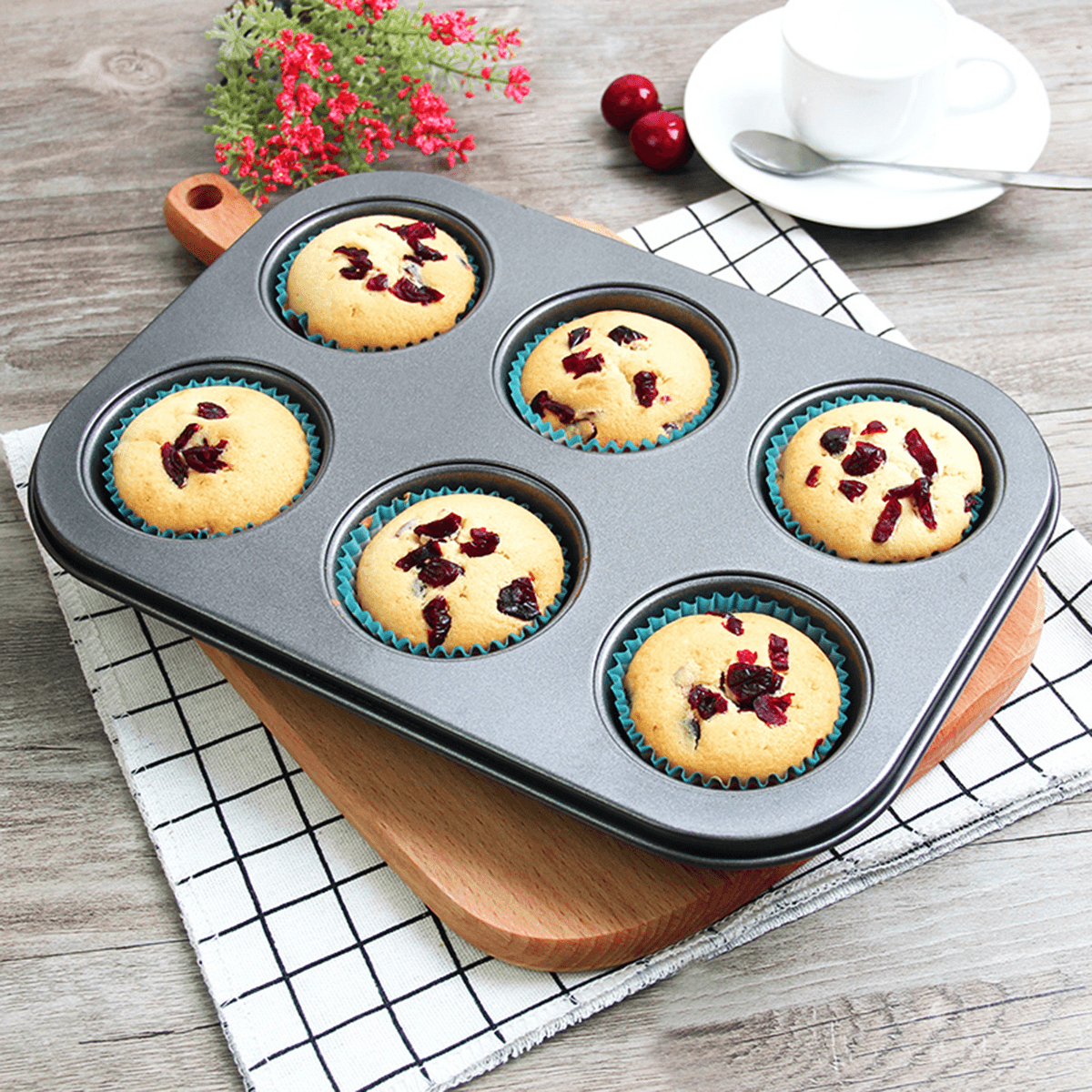 6Pc Muffin Pan Baking Cooking Tray Mould round Bake Cup Cake Gold/Black MRSLM