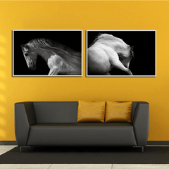 Miico LKKK Hand Painted Combination Decorative Paintings Black and White Horse Wall Art for Home Decoration MRSLM