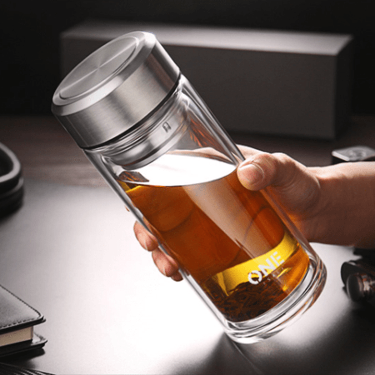 800/1000ML Glass Juice Water Bottle Double Walled Tea Infuser Mug with Travel Sleeve Water Bottles MRSLM