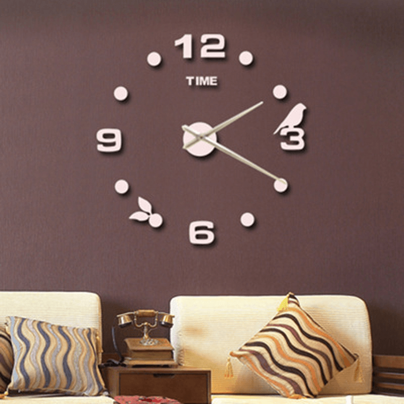 Emoyo JM008 Creative Large DIY Wall Clock Modern 3D Wall Clock with Mirror Numbers Stickers for Home Office Decorations MRSLM