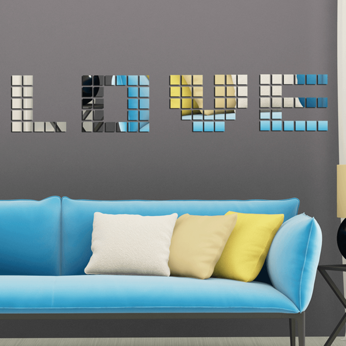 100PCS Living Room TV Background Wall Decoration Paste 3D Square Mirror Wall Sticker, Crystal 3D Acrylic Wall Paste dylinoshop