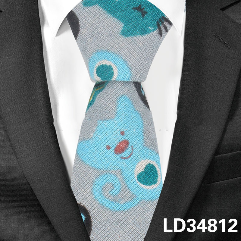 Cartoon Men and Women Tie Cotton, Linen Animal and Plant Print Tie Narrow Version 6Cm dylinoshop