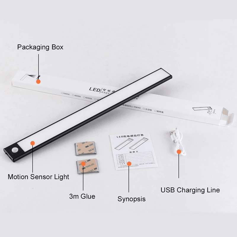 20/40/60CM Body Sensing Small Night Light USB Charging Lamp LED Portable Strip Light for Bedroom Wardrobe Bookcase Stairs dylinoshop