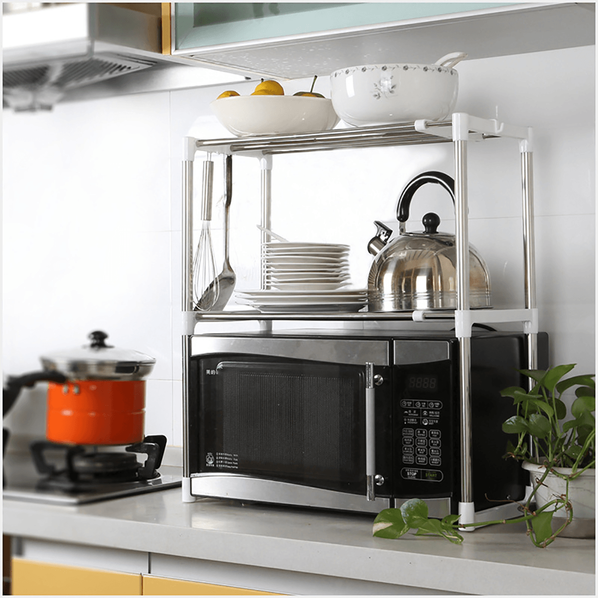 2 Layers Microwave Oven Stainless Steel Rack Kitchen Storage Shelf Container Kitchen Storage Rack dylinoshop