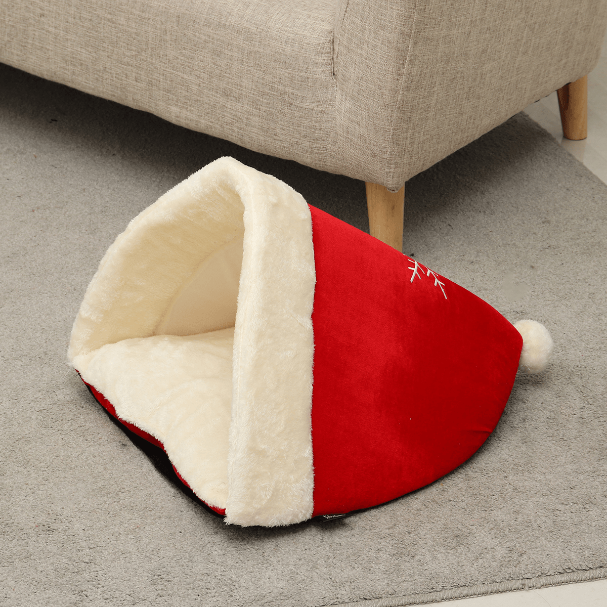 Christmas Hat Pet Nest Bed Soft Warm Cave House Sleeping Bag for Pet Cat Dog MRSLM