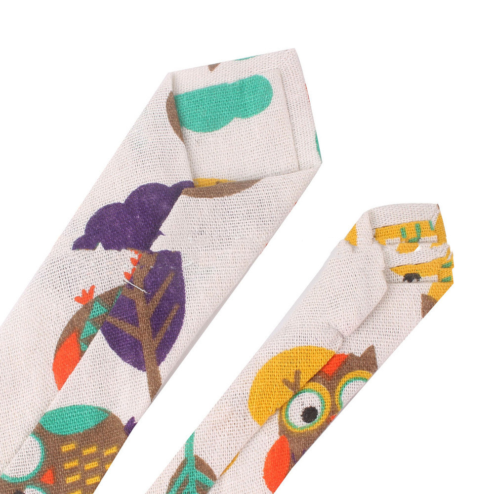 Cartoon Men and Women Tie Cotton, Linen Animal and Plant Print Tie Narrow Version 6Cm dylinoshop