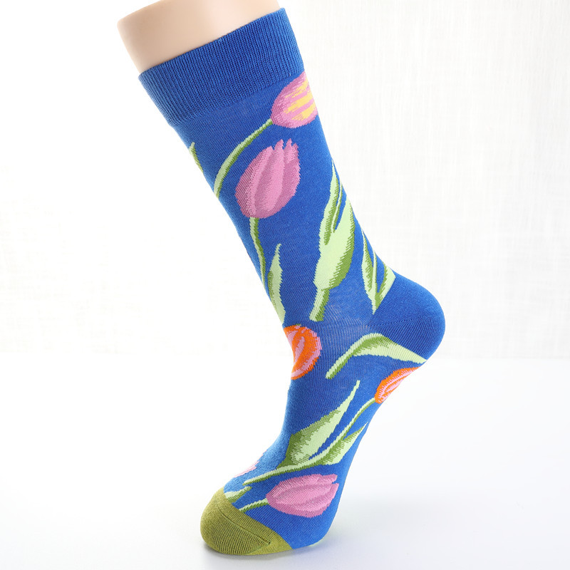 Men Dove Tulips Birds and Flowers Illustration Fashion Socks dylinoshop