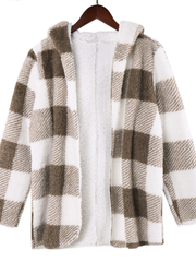 Women Plaid Fleece Hood Long Sleeve Warm Casual Hooded Sweatshirt dylinoshop