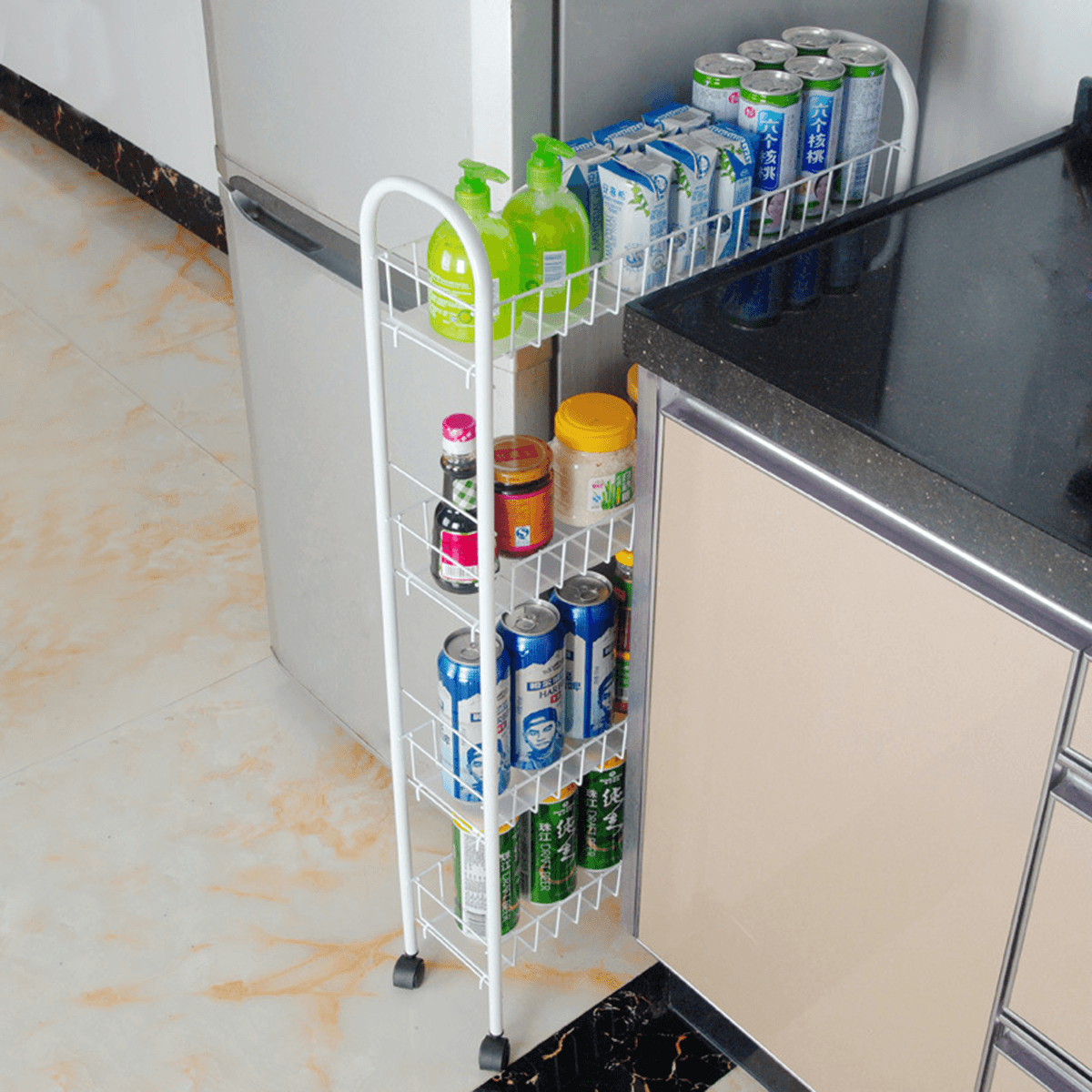 3/4 Layers Multi-Function Shelf Portable Cart Wheels for Household Kitchen Items Storage MRSLM