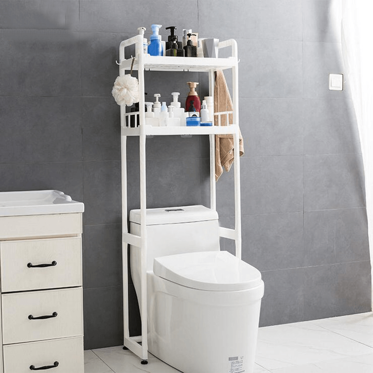 1/2/3 Tier over Toilet Storage Rack Bathroom Space Saver Towel PP Home Organizer dylinoshop