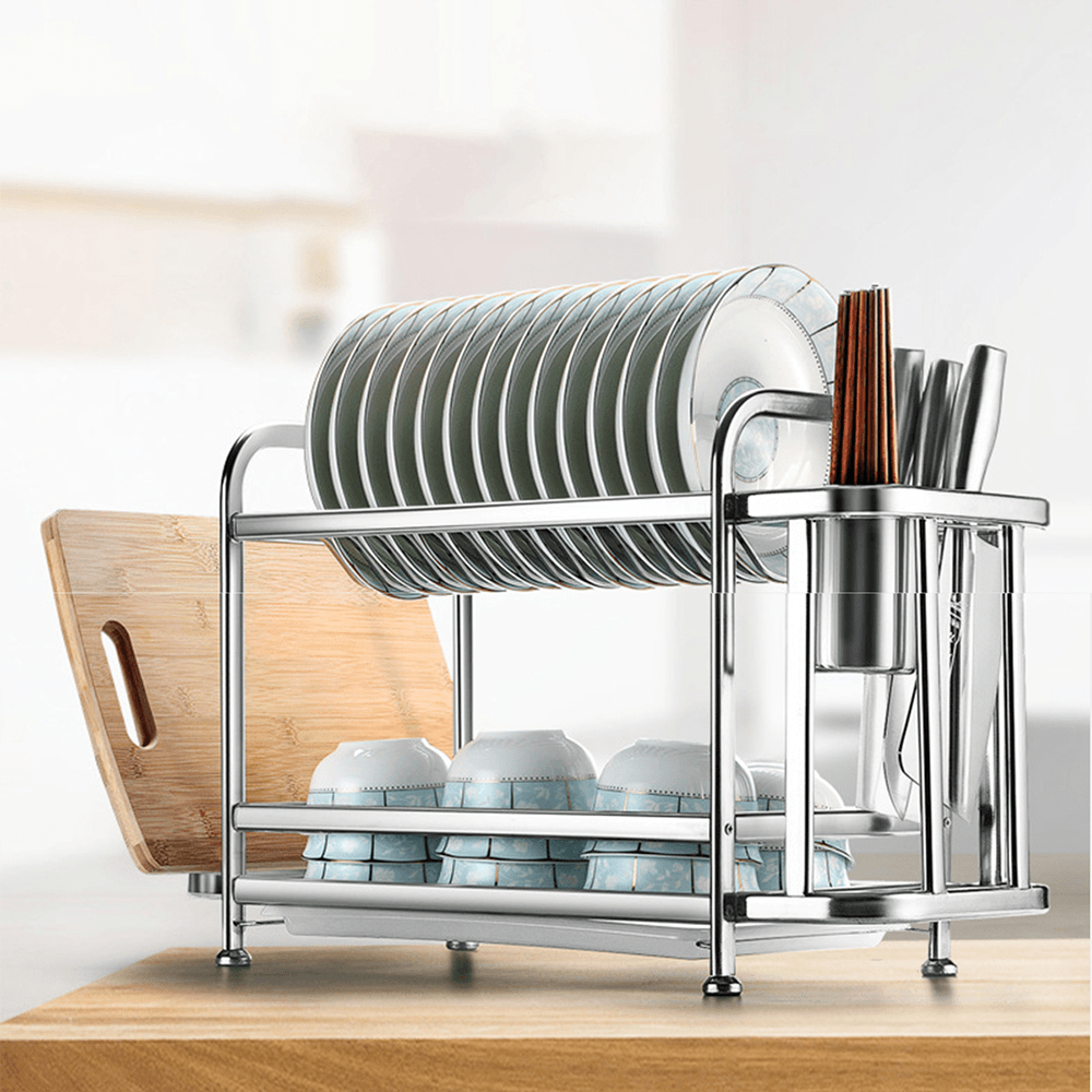 Double Layer Stainless Steel Kitchen Storage Rack Storages Household Arrangement for Kitchen Dishes MRSLM