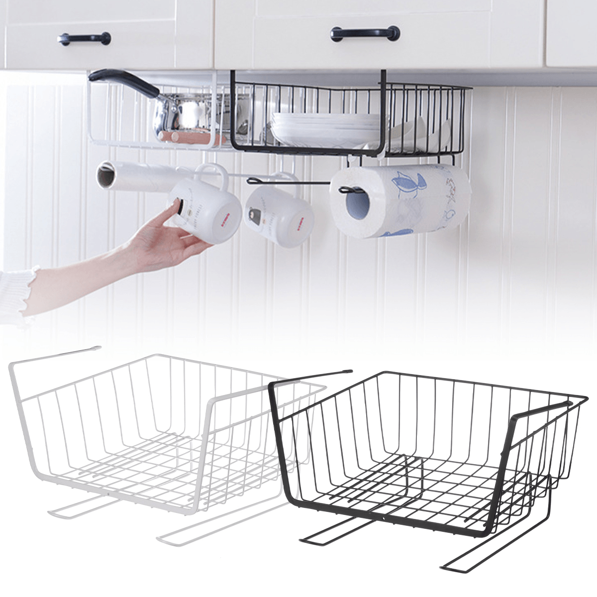 Metal Cabinet Hanging Baskets under Shelf Storage Rack Mount Holder Organizer MRSLM