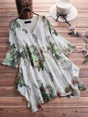 Women Floral Printed Loose Asymmetric Hem Blouse dylinoshop