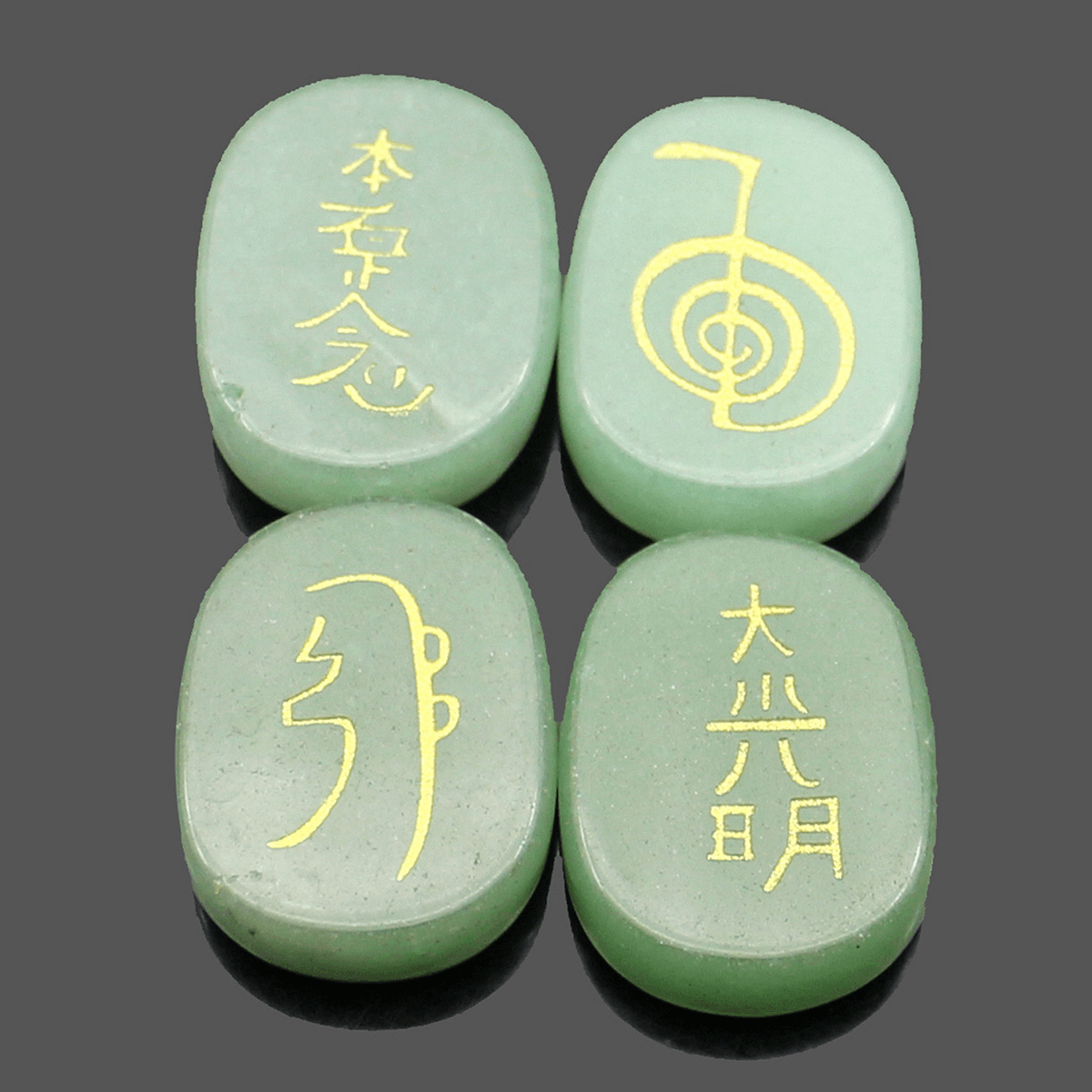 4PCS Engraved Usui Reiki Symbol Healing Energy Sanskrit Palm Crystal Stone Set Stone Decorations MRSLM