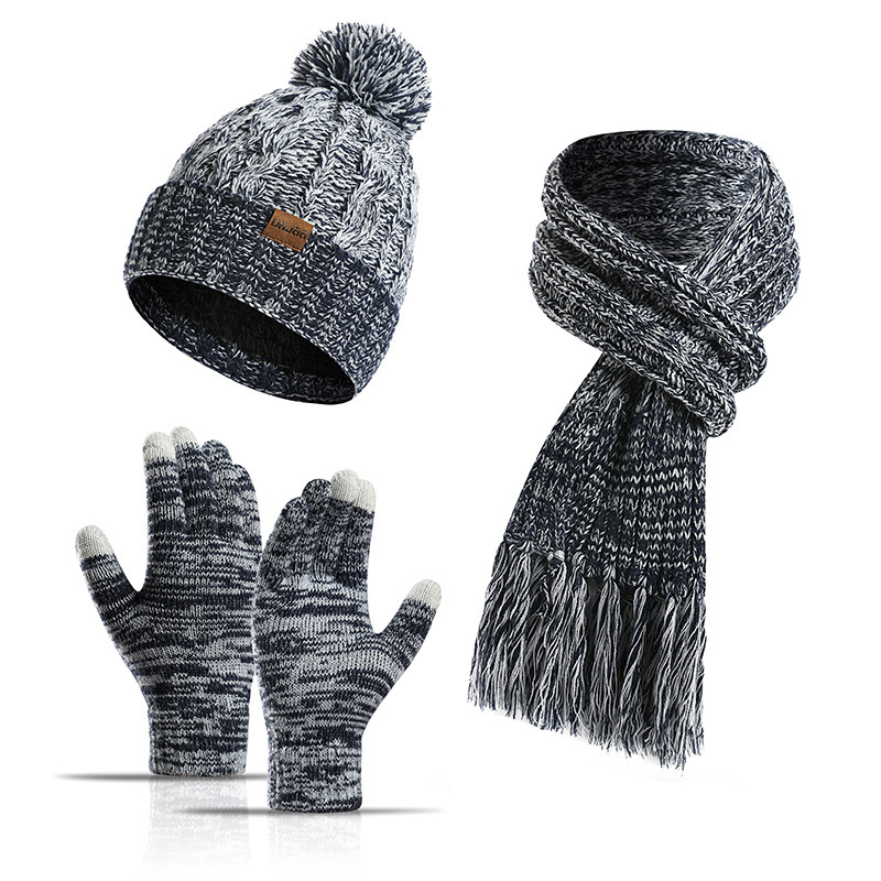 Three-Piece Hat Thick Scarf Touch Screen Gloves dylinoshop