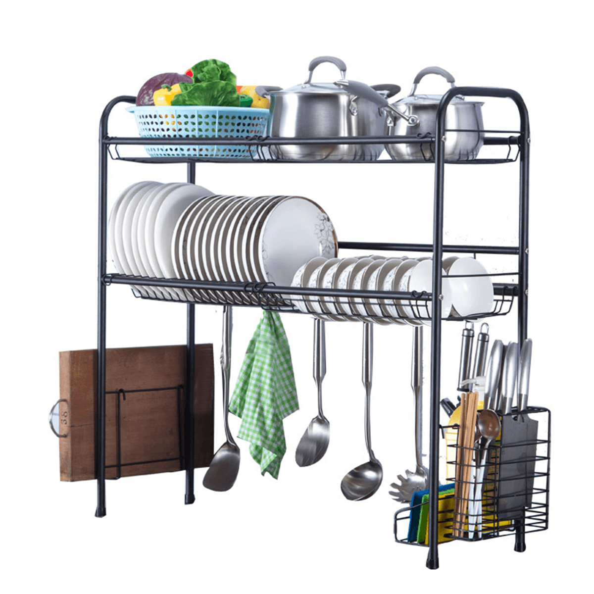 60/70/80/90Cm 304 Stainless Steel Rack Shelf Double Layers Storage for Kitchen Dishes Arrangement MRSLM