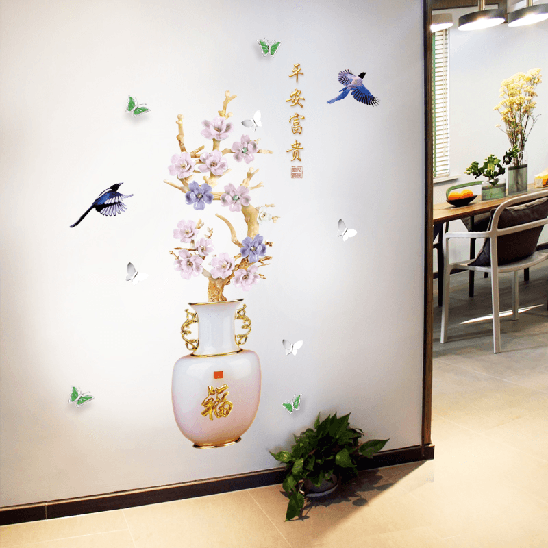 Miico SK9335 Vase Painting Sticker Living Room Bedroom Door Background Decorative Wall Sticker MRSLM