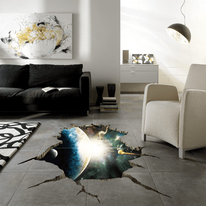 Miico Creative 3D Space Universe Planets Broken Wall Removable Home Room Wall Decor Sticker MRSLM