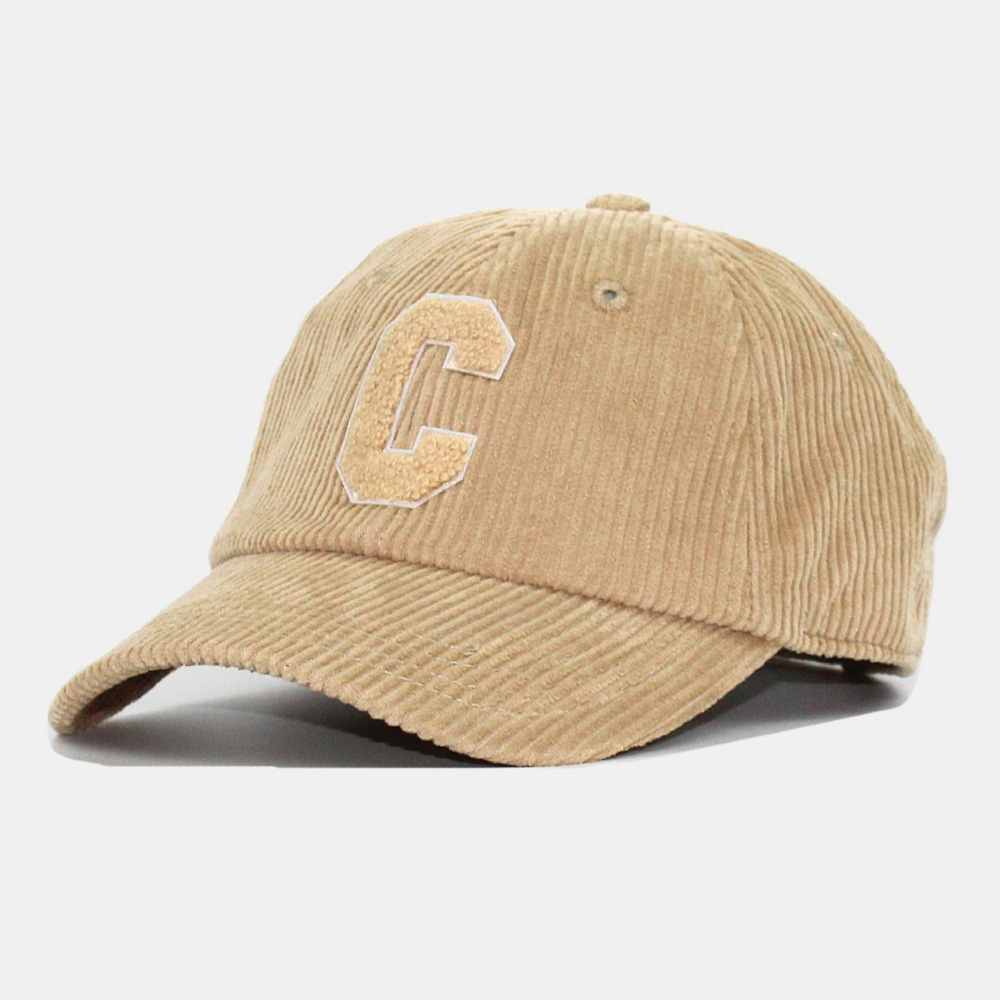 Unisex Corduroy Big C Letter Pattern Embroidery Baseball Cap Autumn Winter Soft Top Curved Brim Stripe Sunshade Hat dylinoshop