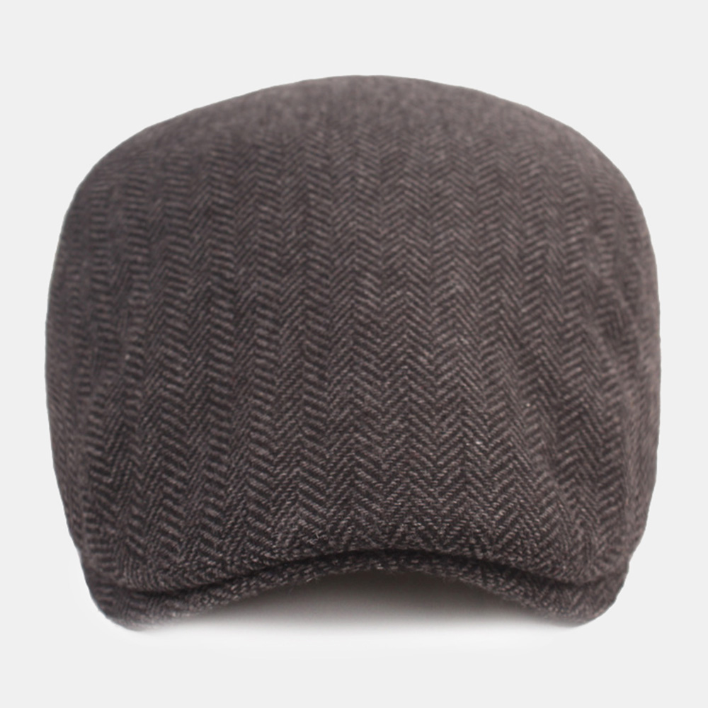 Men Cotton Herringbone Pattern Warmth Driver Hat Casual Adjustable Sunshade Forward Hat Beret Flat Cap dylinoshop