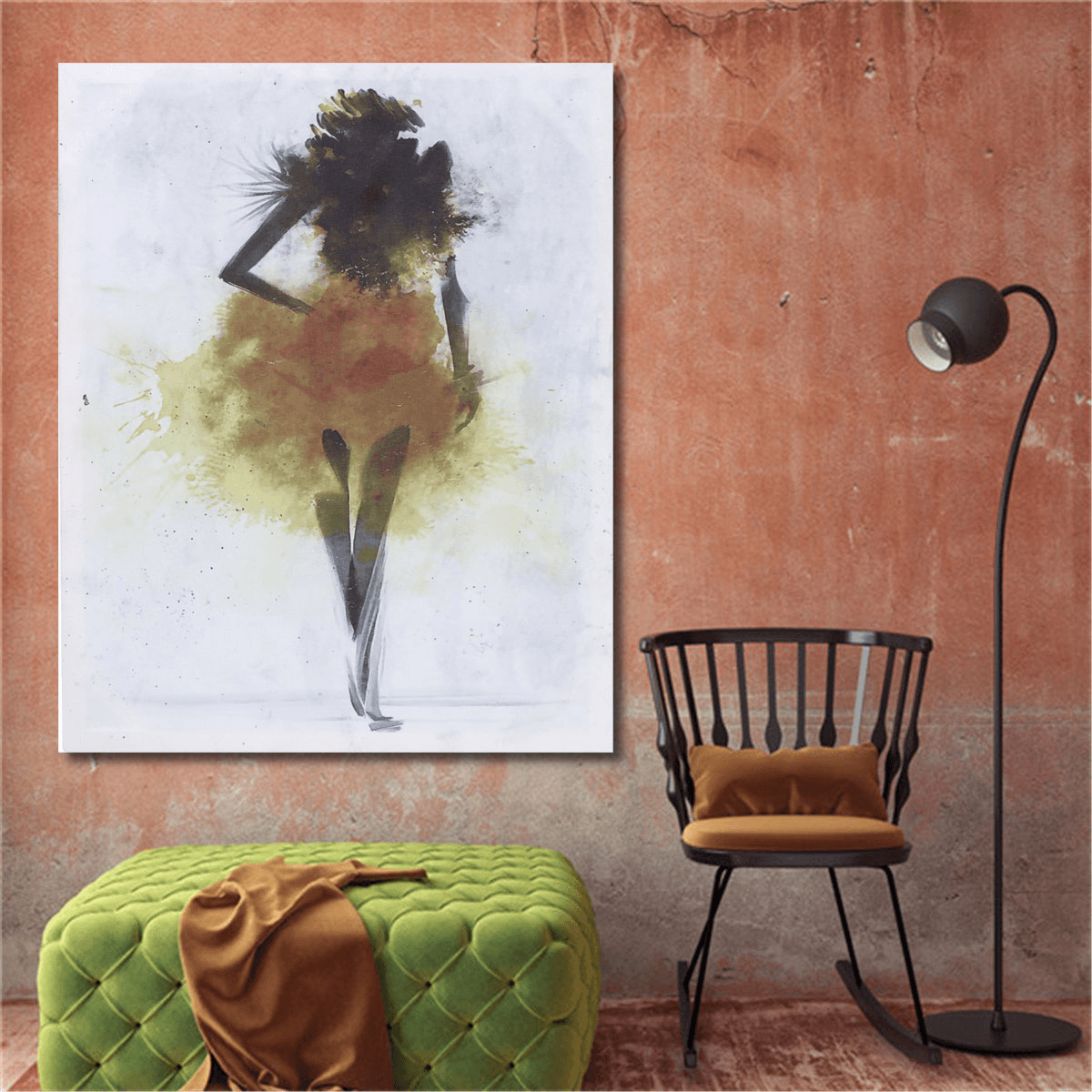 Fashion Yellow Girl Minimalist Abstract Art Canvas Oil Print Paintings Framed/Unframed MRSLM